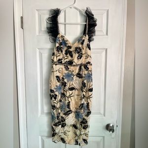 Lulu’s Show Stopper Cream Embroidered Sequin Bodycon Midi Dress